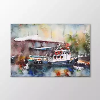 Лодка и пирс акварелью