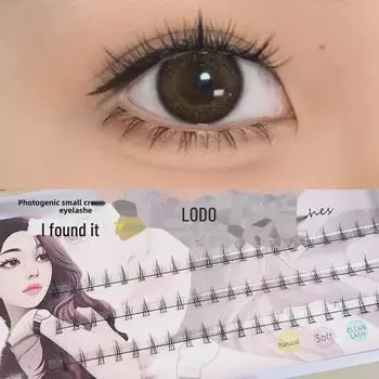 LODO Luodou Small Crescent False Eyelashes - Natural Single Cluster with Transparent Stem