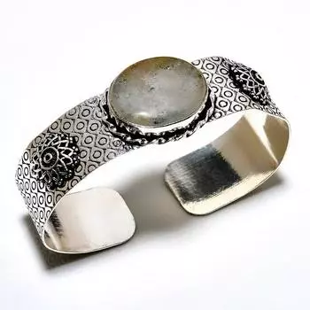 Лодолит Кварц Драгоценный камень 925 Посеребренный браслет ручной работы Ювелирные изделия Манжеты