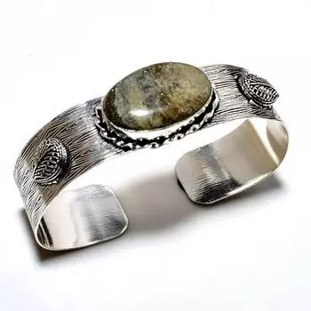 Лодолит Кварц Драгоценный камень 925 Посеребренный браслет ручной работы Ювелирные изделия Манжеты