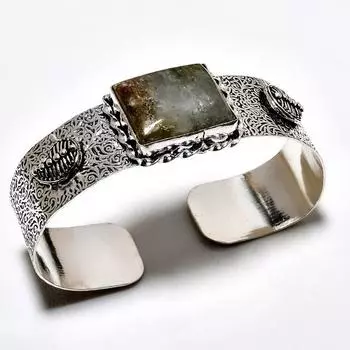 Лодолит Кварц Драгоценный камень 925 Посеребренный браслет ручной работы Ювелирные изделия Манжеты