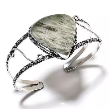 Lodolite Quartz Gemstone 925 Sterling Silver Cuff Bangle Adjustable o4r40
