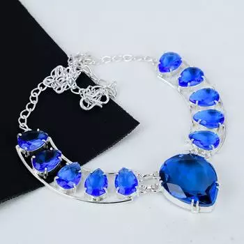 Lodon Blue Topaz Gemstone Handmade 925 Sterling Silver Electroform Necklace, Lodon Blue Topaz Silver For Wife Unisex Pendant Birthday Gifts 20 синий