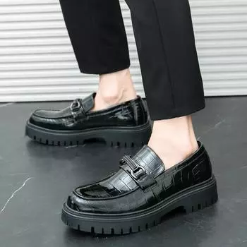 Лоферы, дизайнерская мужская повседневная обувь, роскошные туфли на платформе для отдыха на открытом воздухе, модные кожаные туфли для торжественных случаев, мокасины для вождения 38 чёрный