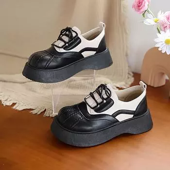 Лоферы для девочек из кожи для школьной вечеринки, увеличивающие рост, массивная платформа, Мэри Джейн для женщин, подарок на Рождество и день рождения EU:35 чёрный