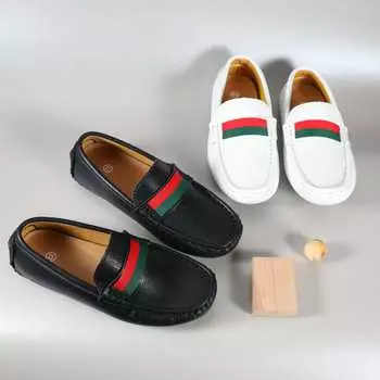 Лоферы для мальчика из натуральной кожи, детская обувь ручной работы в британском стиле, классический черно-белый цвет, элегантная и универсальная. 26 чёрный