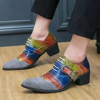 Лоферы для мужчин с острым носком, разноцветные, на толстом высоком каблуке, модная мужская обувь для вечеринок, ручная работа, размер 38-46 38 серый