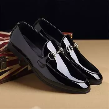 Лоферы для мужчин, удобные, прочные, дышащие, деловые туфли, стильные, мужские кожаные оксфорды, однотонные, без застежек US 4(EUR 37) чёрный