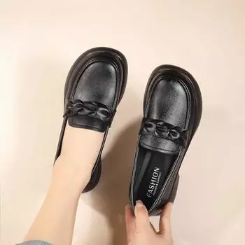 Лоферы для женщин среднего и пожилого возраста на весну и осень, черные кожаные рабочие туфли для мам, удобные туфли без застежек на плоской подошве 35