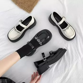 Лоферы из бисквита на толстой подошве, женские туфли в британском стиле на весну и лето в стиле ретро, французские туфли Мэри Джейн, японские маленькие кожаные туфли Jk 35 чёрный