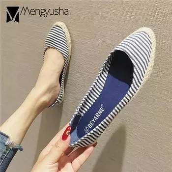 Лоферы из холста в полоску из пеньковой ткани с мягкой подошвой, женские, без застежек, с острым носком, эспадрильи, дышащие, разноцветные, с неглубоким горлом 5 чёрный