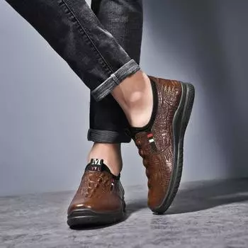 Лоферы из крокодиловой кожи, мужские кожаные слипоны, модная мужская уличная повседневная обувь, роскошная обувь для прогулок, роскошная обувь для отдыха 39 чёрный