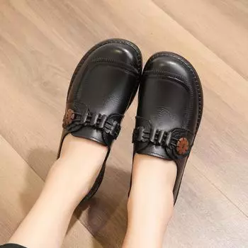 Лоферы из натуральной кожи для женщин среднего возраста на весну и осень. Повседневные туфли на плоской подошве для мам. Легкие и удобные нескользящие туфли с мягкой подошвой. 35