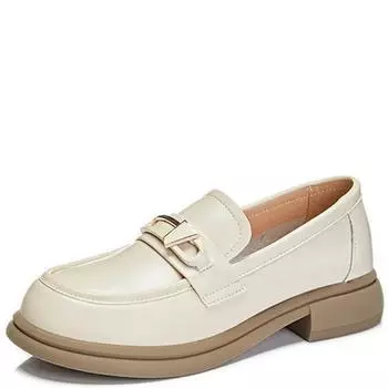 Лоферы из натуральной кожи для женщин, весенне-осенняя обувь, женские туфли в британском стиле из мягкой кожи, туфли без застежек на плоской подошве с металлическим каблуком 35 бежевый