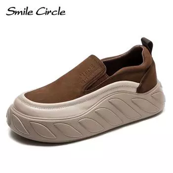 Лоферы из натуральной кожи, женские туфли на плоской подошве с круглым носком и толстой подошвой, модная повседневная обувь в стиле ретро 35 коричневый