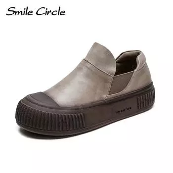 Лоферы из натуральной кожи, женские туфли на плоской подошве с круглым носком и толстой подошвой, модная повседневная обувь в стиле ретро 35 бежевый