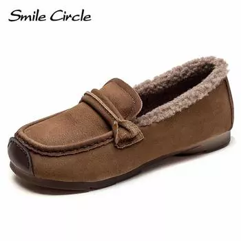 Лоферы из натуральной кожи, женские зимние теплые туфли на плоской подошве, модная удобная повседневная обувь 35 жёлтый