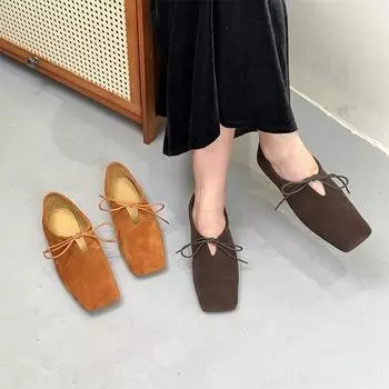 Лоферы Johnature Square Toe, универсальные, из матовой коровьей кожи, со шнуровкой, ручной работы, женские туфли на плоской подошве 35 коричневый