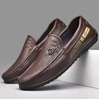 Лоферы Кожаные Туфли для Мужчин Гольф Работа Бизнес Мужская Зеркальная Роскошная Обувь Дизайнер Скейт Крикет Стильная Повседневная Плоская Обувь 38 чёрный