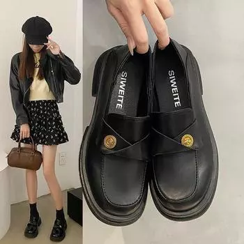 Лоферы Маленькие Золотые Монеты Черные Туфли Мэри Джейн Женские Лоферы Стиля Хепберн Блестящие Толстые Подошвы 35