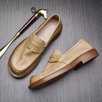 Лоферы мужские из натуральной кожи с одной педалью, мягкая кожа, мягкая подошва, повседневные кожаные туфли, британские деловые туфли-бини, ленивые туфли для мужчин 38 серебряный