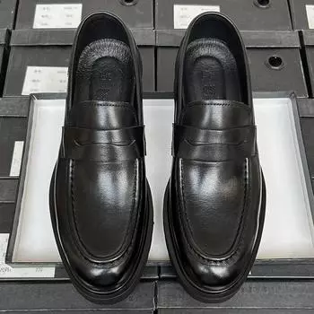 Лоферы мужские кожаные дышащие деловые повседневные туфли для поездок на работу мужские кожаные туфли с педалями для ног 38 чёрный