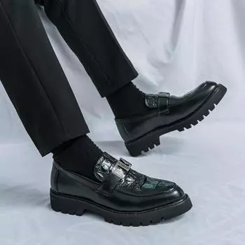 Лоферы мужские на толстой подошве, высокие, в британском стиле, деловые, повседневные, кожаные туфли без застежек, с ленивыми кисточками 38 коричневый