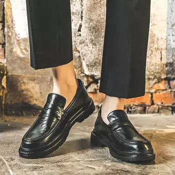 Лоферы мужские новые британские туфли в стиле Star с тем же академическим стилем, однобортные туфли на толстой подошве, формальные кожаные туфли с костюмом 3512-J 38 чёрный