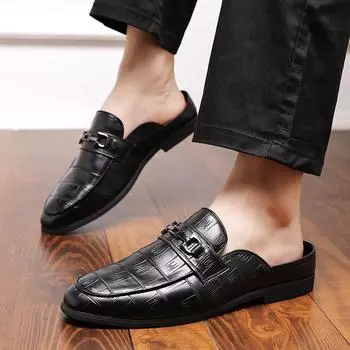 Лоферы Мужские повседневные туфли Мужские туфли на плоской подошве Muller Brogue Fashion Club Comfort Slippers Летние мужские туфли Half Drag Retro Social 38 чёрный