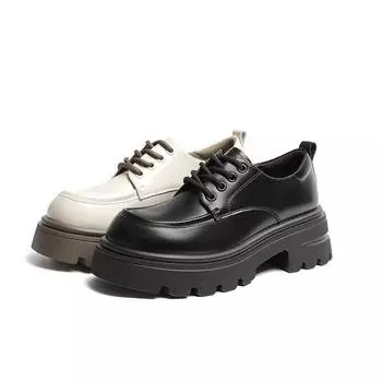 Лоферы на платформе женские белые на шнуровке женские туфли ретро британские маленькие кожаные туфли женские одинарные туфли 35 бежевый