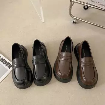 Лоферы на платформе женские туфли-муффины универсальные черные британские повседневные универсальные одинарные туфли 35 коричневый