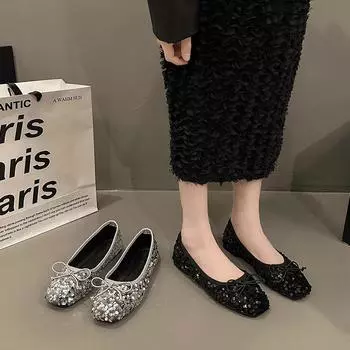 Лоферы на плоской подошве женские плетеные сандалии дизайнерские летние туфли-лодочки для балета с мелким бантом 2024 новые повседневные спортивные туфли для ходьбы 35 чёрный