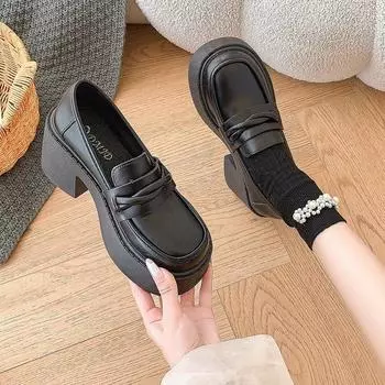 Лоферы ретро на платформе маленькие кожаные туфли женские в британском стиле одинарные туфли верхняя одежда новая осенне-летняя универсальная на толстом каблуке Мэри Джейн 35