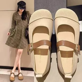 Лоферы ретро плоские мягкие туфли Мэри Джейн одинарные женские весенние и осенние туфли Mori Girl литературная бабушка 35 светло-коричневого