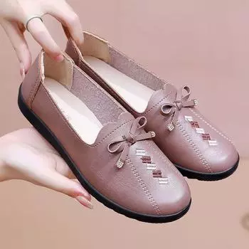 Лоферы с мягкой подошвой и бантом для женщин среднего и пожилого возраста на весну и осень. Удобные нескользящие рабочие туфли на плоской подошве для мам. 35