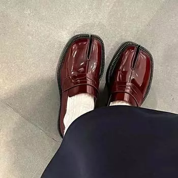 Лоферы с раздельным носком для женщин и мужчин. Туфли-таби. Лоферы на платформе и толстом каблуке. Повседневная кожаная обувь. Большой размер 46. 35