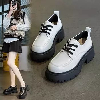 Лоферы с толстой подошвой. Женская повседневная кожаная обувь. 40 белый