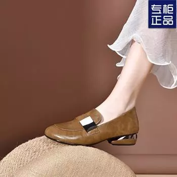 Лоферы темперамент универсальные женские маленькие кожаные туфли с юбками женские туфли с неглубоким горлом одинарные туфли женские 2025 новые весенне-осенние туфли 35 коричневый