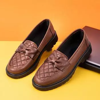 Лоферы Весна Новые британские повседневные маленькие кожаные туфли с одной педалью на плоской подошве для мам Маленькие ароматные женские туфли 36 чёрный