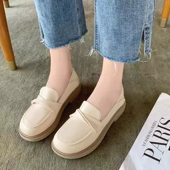 Лоферы в британском стиле на низком каблуке для женщин на весну и осень 35 чёрный