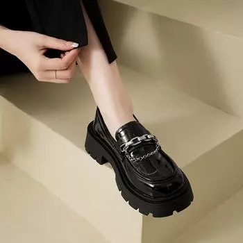 Лоферы в британском стиле на толстой подошве. Женские летние черные туфли на одинарной платформе в стиле ретро. Французские милые и крутые маленькие кожаные туфли Мэри Джейн. 36