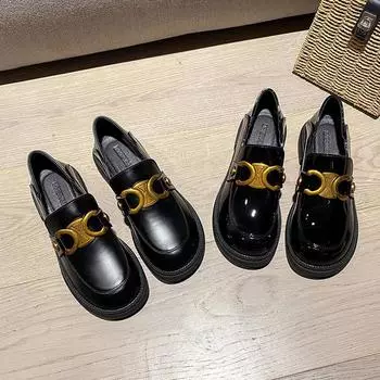 Лоферы в британском стиле в стиле ретро, женские черные туфли без шнуровки на толстом каблуке, маленькие кожаные туфли для двоих, женские туфли 35
