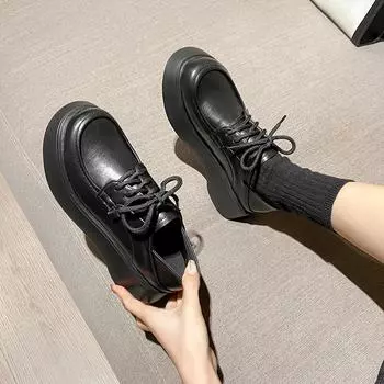 Лоферы в британском стиле, женские весенне-осенние новые туфли на толстой подошве со шнуровкой, черные маленькие кожаные туфли, женские туфли Мэри Джейн в стиле ретро 34