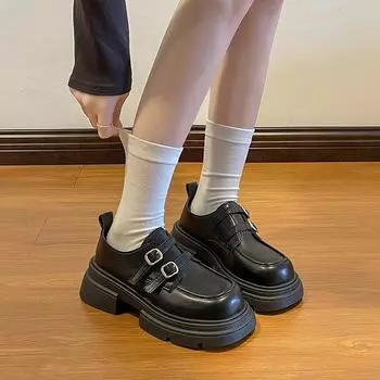 Лоферы в студенческом стиле, осенняя женская обувь в британском стиле, черные фирменные кожаные туфли с мягкой подошвой, новые удобные рабочие туфли в стиле ретро 35 чёрный
