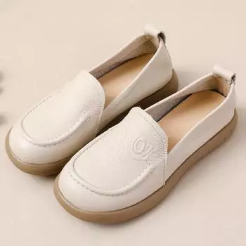 Лоферы Женская обувь Модная мягкая подошва Повседневная обувь Женская кожаная обувь Натуральная кожа 34 бежевый