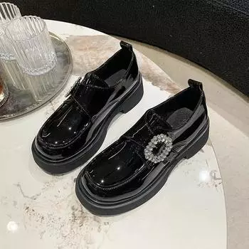 Лоферы Женская обувь Женская мода Туфли Мэри Джейн с круглым носком на плоской подошве Лоферы Оксфорды Платформа Повседневная металлическая цепочка пряжка Женские каблуки 35