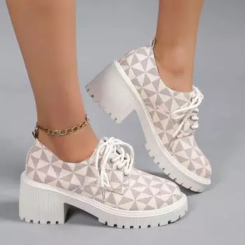 Лоферы Женская обувь Женская мода Туфли Мэри Джейн с круглым носком на плоской подошве Лоферы Оксфорды Платформа Повседневная металлическая цепочка пряжка Женские каблуки 35 бежевый