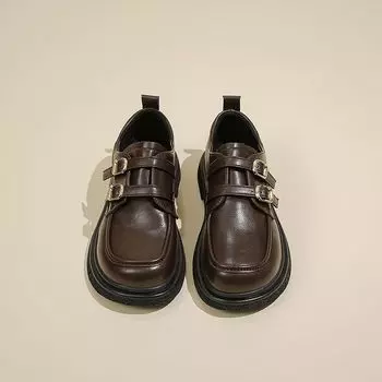 Лоферы женские черные французские туфли на платформе одинарные британские универсальные маленькие кожаные туфли с одной педалью 35 коричневый