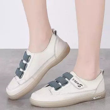 Лоферы женские из натуральной кожи большого размера, весна, новые белые туфли Hook, женская мода, повседневная обувь на мягкой подошве, женская обувь на плоской подошве 35