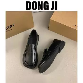 Лоферы женские маленькие кожаные туфли 2024 года, начало осени, новая корейская версия, универсальные ретро-туфли, одна педаль, мягкая подошва, маленькие одинарные туфли 35 коричневый